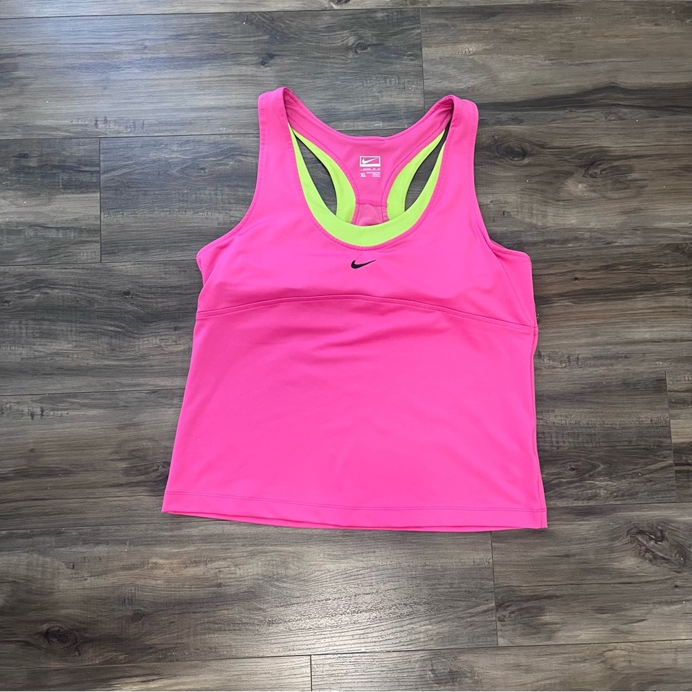 Nike Y2K Activewear Pink Racerback Tank with Lime Trim - Picture 2 of 5